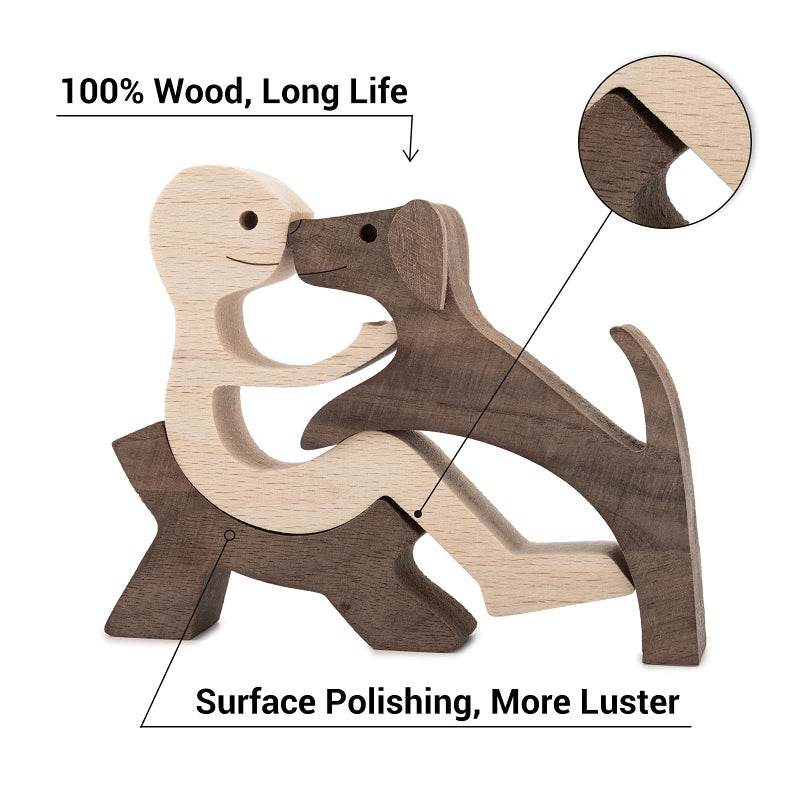 ISHINE Handmade Wood Decor Sculptures  Sitting Man and Dog Statue  Carved Creative Home Office Gift Decoration Natural ECO Friendly - Image 3