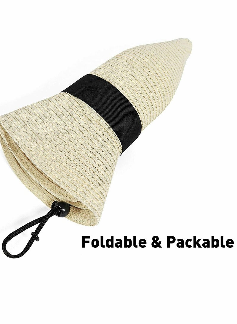 Y&D Straw Sun Hat for Women, Girls Cute Summer Beach Cap Foldable Visor Floppy Wide Brim with Bowknot, Strap Adjustable  - Image 4