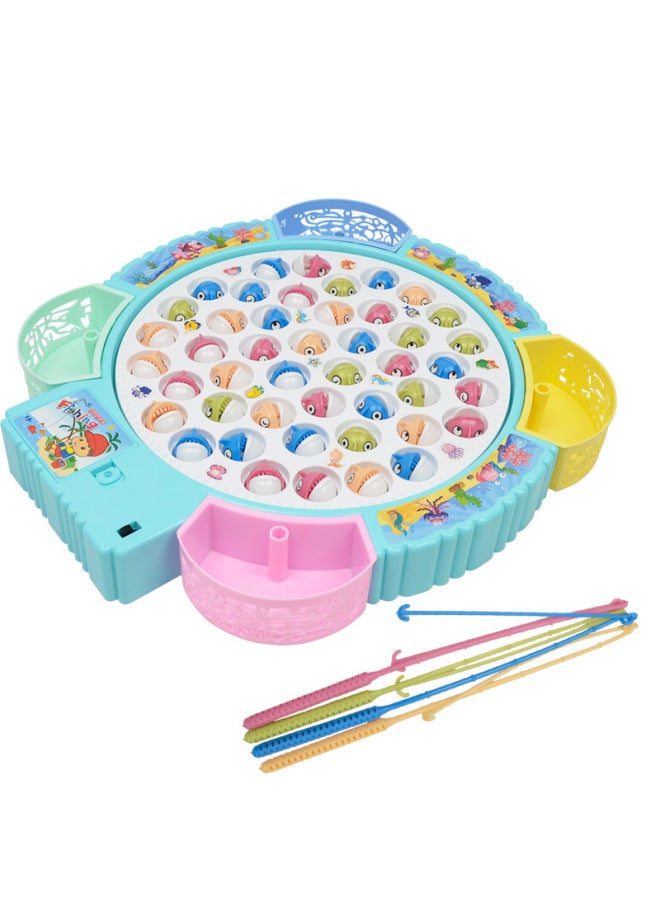 Children's Electric Fishing Toy Rotating Fishing Plate Set Children's Parent-Child Interactive Toys-Color:24 Fish In Square Dish