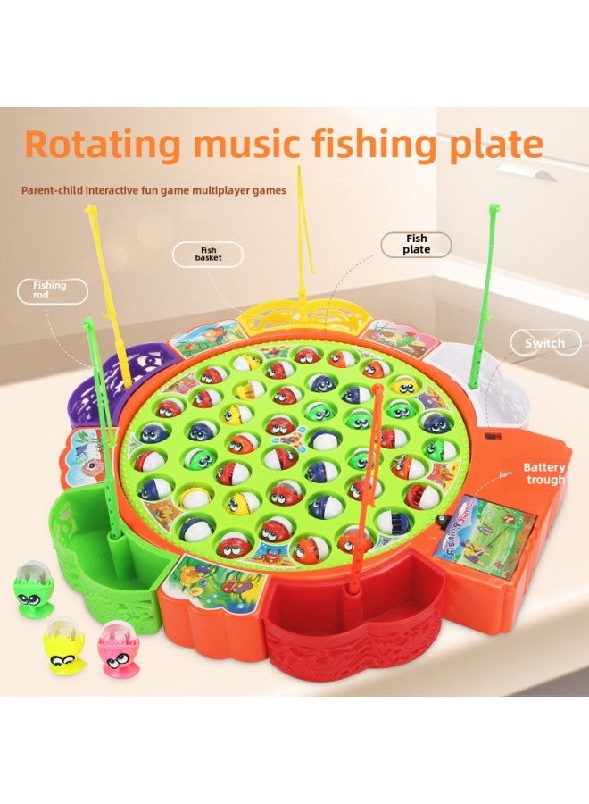 Children's Electric Fishing Toy Rotating Fishing Plate Set Children's Parent-Child Interactive Toys-Color:24 Fish In Square Dish