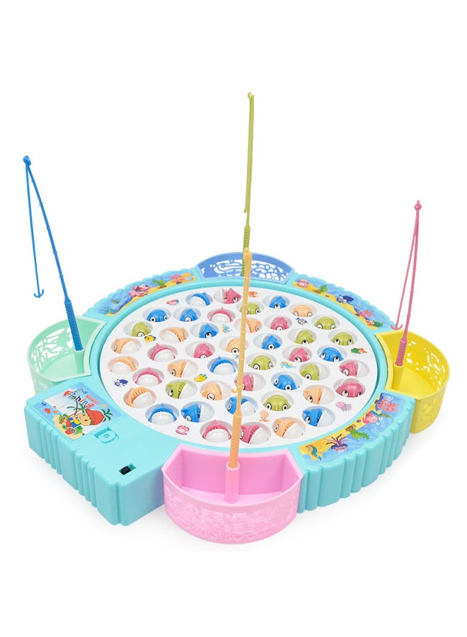Children's Electric Fishing Toy Rotating Fishing Plate Set Children's Parent-Child Interactive Toys-Color:24 Fish In Square Dish