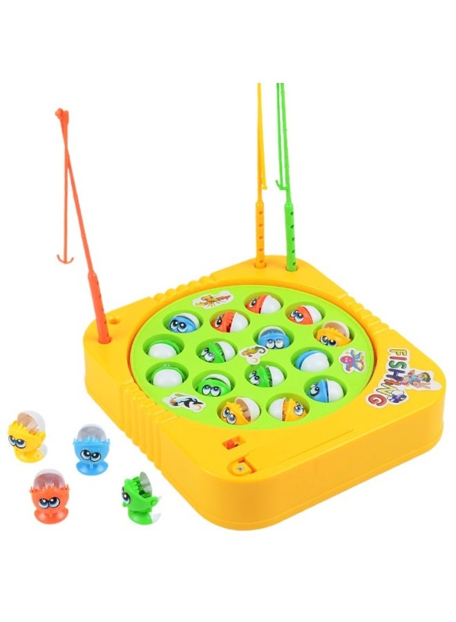 Children's Electric Fishing Toy Rotating Fishing Plate Set Children's Parent-Child Interactive Toys-Color:24 Fish In Square Dish