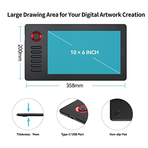 VEIKK A15PRO Graphic Drawing Pen Tablet 10 * 6 inch with 12 Hotkeys and a Quick Dial Support Windows, Mac, Linux, Tilt Pressure (8192 Level Pressure Battery -Free Stylus) (Red) - Image 4