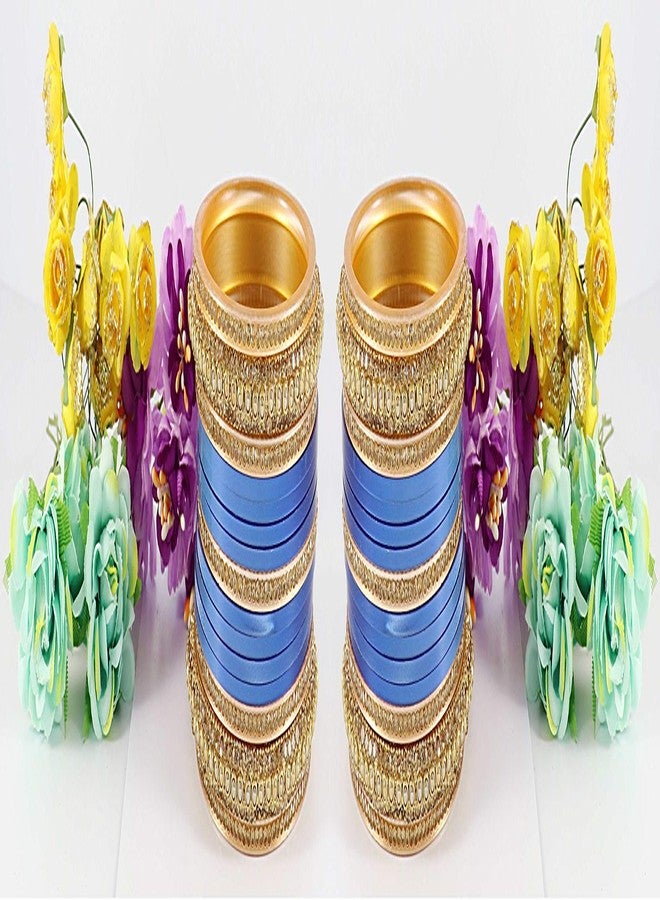 ZULKA Get your traditions Acrylic (Plastic) with Zircon Gemstone Or Beads Studded worked Glossy Finished Chuda Set For Women and Girls, (Blue_2.4 Inches) - Image 4