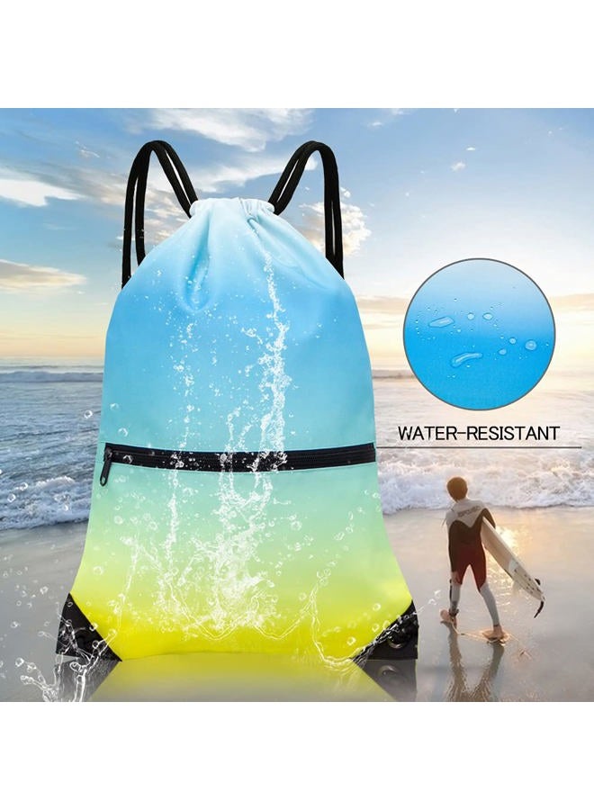 HOLYLUCK Drawstring Backpack Bag Sport Gym Sackpack, Gradient Yellow Blue, One size - Image 2