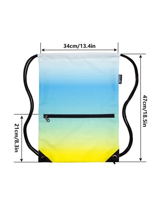HOLYLUCK Drawstring Backpack Bag Sport Gym Sackpack, Gradient Yellow Blue, One size - Image 3
