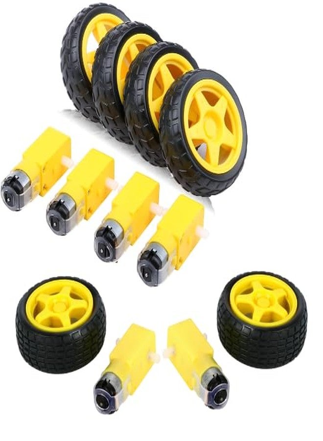 R&D Imported Dual Shaft BO Motor With 65mm Rubber Robot Wheel and DC Motor Black Yellow Set of (6) - Image 3