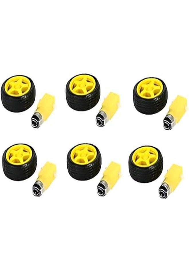 R&D Imported Dual Shaft BO Motor With 65mm Rubber Robot Wheel and DC Motor Black Yellow Set of (6) - Image 2