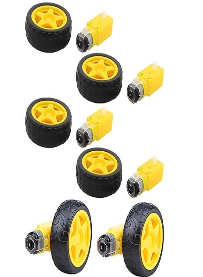 R&D Imported Dual Shaft BO Motor With 65mm Rubber Robot Wheel and DC Motor Black Yellow Set of (6) - Image 1