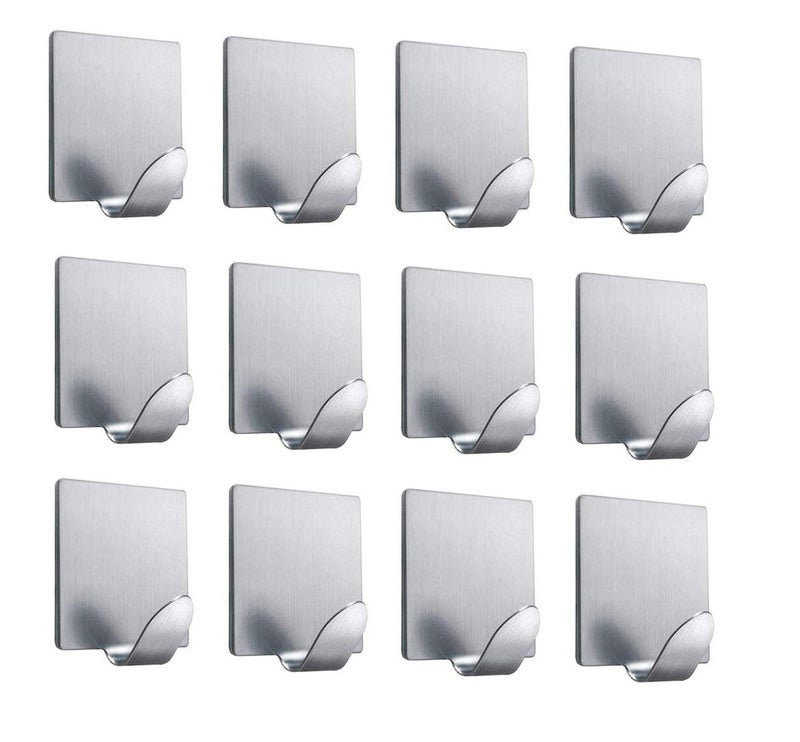 advancedestore Multipurpose Small Square Stainless Steel Adhesive Wall Hooks - Load Capacity Upto 2.5 Kg (Pack of 12) - Image 5
