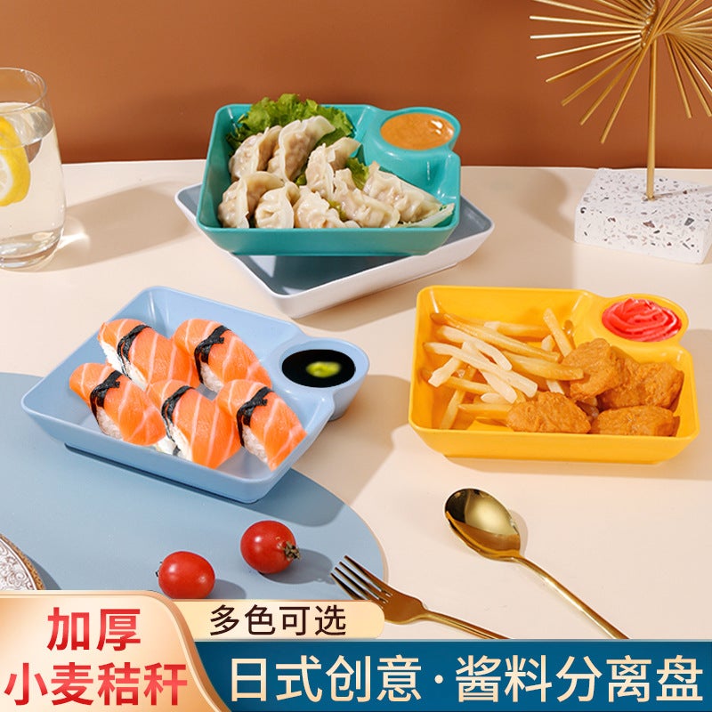 Wheat Straw Square Thickened Japanese Dumplings Plate With Vinegar Dish Sushi Fries Household Dish Plate Can Enter Microwave - Image 2