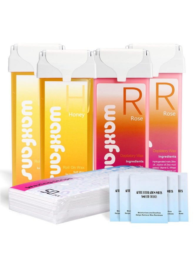 waxfans - Roll On Waxwaxfans Wax Roller (4 Packs) Depilatory Hair Wax Removal For Body Hairlegsarms Wax Roll On Refill，3.53 Ounce - Image 1