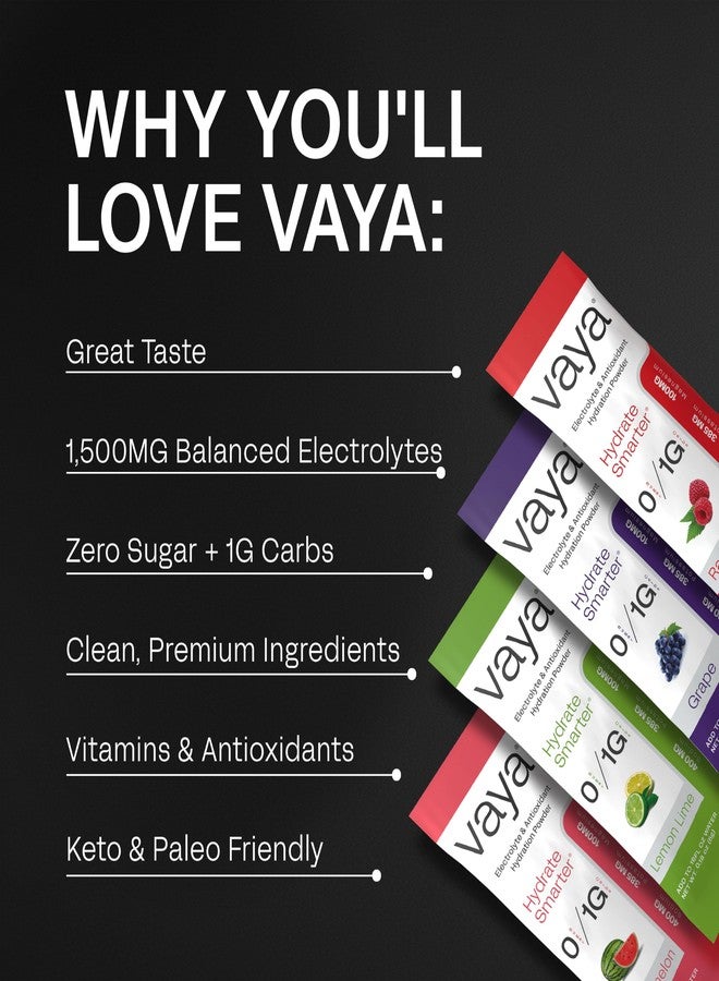 Vaya - Sugar Free Electrolyte Powder Packets – Give Your Body Instant Hydration - with Fasting Electrolytes - Variety Pack - 24 Pack, Raspberry, Grape, Lemon Lime, Watermelon - Image 2