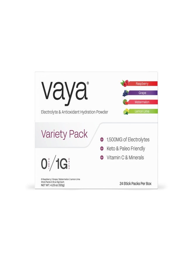 Vaya - Sugar Free Electrolyte Powder Packets – Give Your Body Instant Hydration - with Fasting Electrolytes - Variety Pack - 24 Pack, Raspberry, Grape, Lemon Lime, Watermelon - Image 1