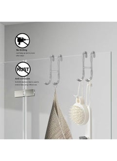 Hihonor Shower Door Hooks, 304 Stainless Steel Over Door Hooks, Towel Hooks for Bathroom Frameless Glass Shower Door 0.47"(12mm), Drilling-Free Hanger Shower Hooks, 2-Pack, Silver  - Image 2