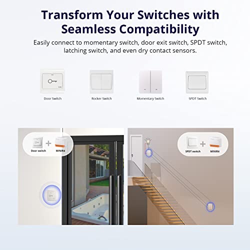 SONOFF مفتاح ضوء لاسلكي ذكي SONOFF MINIR4 10A، وحدة DIY عالمية لحل أتمتة المنزل الذكي، متوافق مع أليكسا و جوجل هوم، لا حاجة إلى محور، عبوة 4 قطع - Image 5