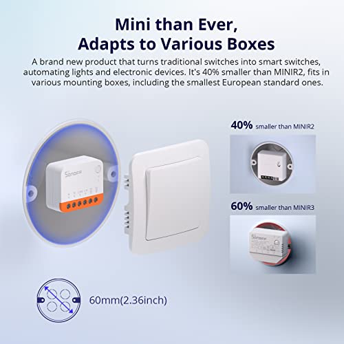 SONOFF مفتاح ضوء لاسلكي ذكي SONOFF MINIR4 10A، وحدة DIY عالمية لحل أتمتة المنزل الذكي، متوافق مع أليكسا و جوجل هوم، لا حاجة إلى محور، عبوة 4 قطع - Image 3