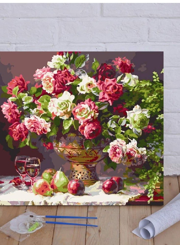 Rose and Tulip Paint by Numbers Kit - DIY Acrylic Painting for Adults and Kids, Home Wall Decor, Living Room and Bedroom Art Decoration - Image 2