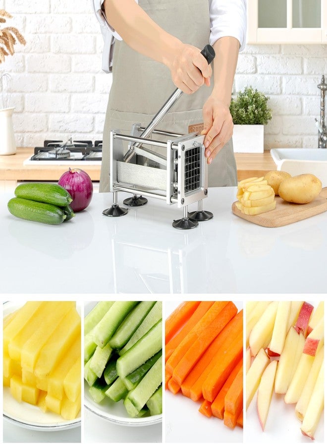 QangBoon French Fry Cutter, Professional Stainless Steel Potato Cutter with 1/2 Inch and 3/8 Inch Blades, Commercial French Fries Slicer for Potatoes Carrots Cucumbers - Image 3