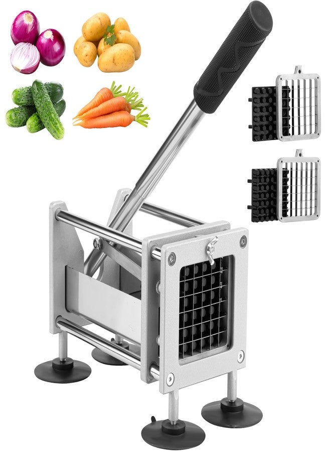 QangBoon French Fry Cutter, Professional Stainless Steel Potato Cutter with 1/2 Inch and 3/8 Inch Blades, Commercial French Fries Slicer for Potatoes Carrots Cucumbers - Image 1