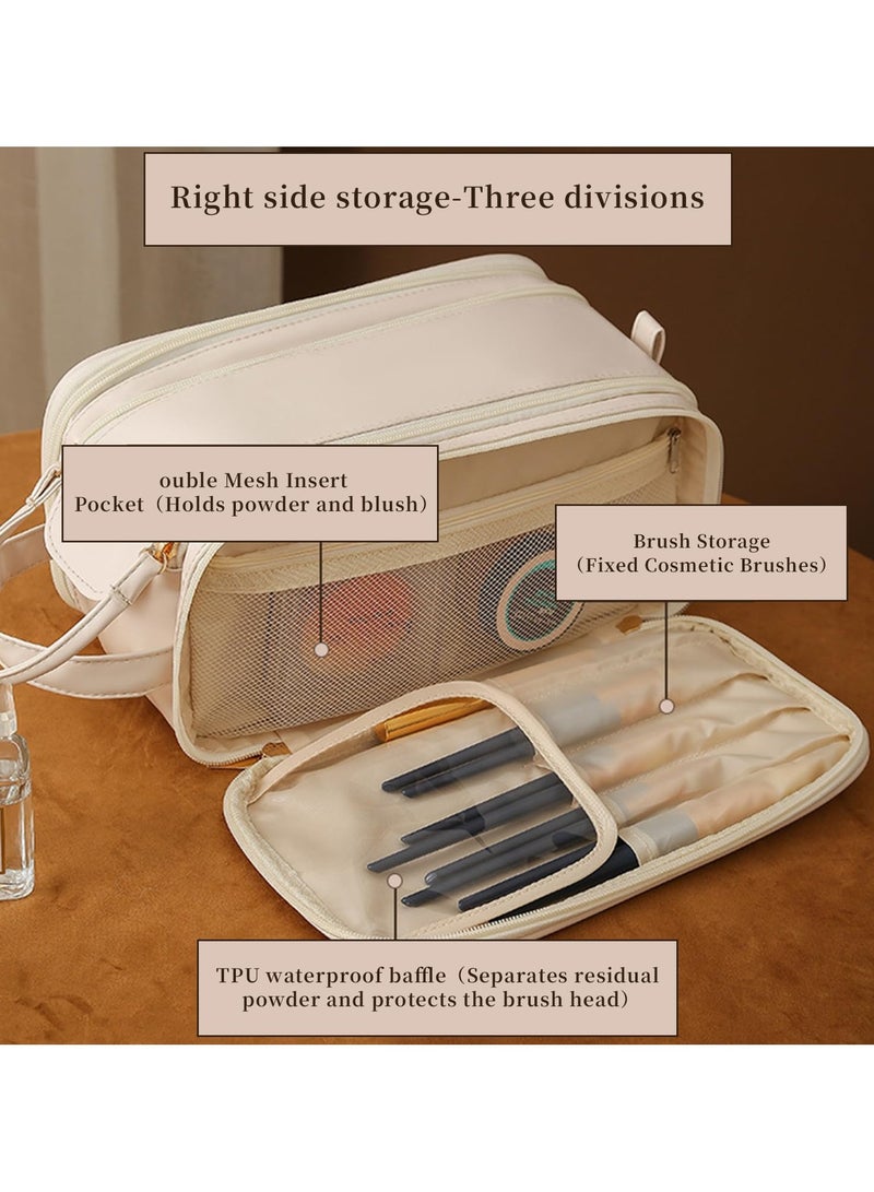 SOLARAE Travel Bag for Toiletries, Large Capacity Cosmetic Organizer, Portable Cosmetic Pouch, Waterproof Open Flat Toiletry Bag Make up Organizer Bag, Portable Travel Makeup Bag (White) - Image 5