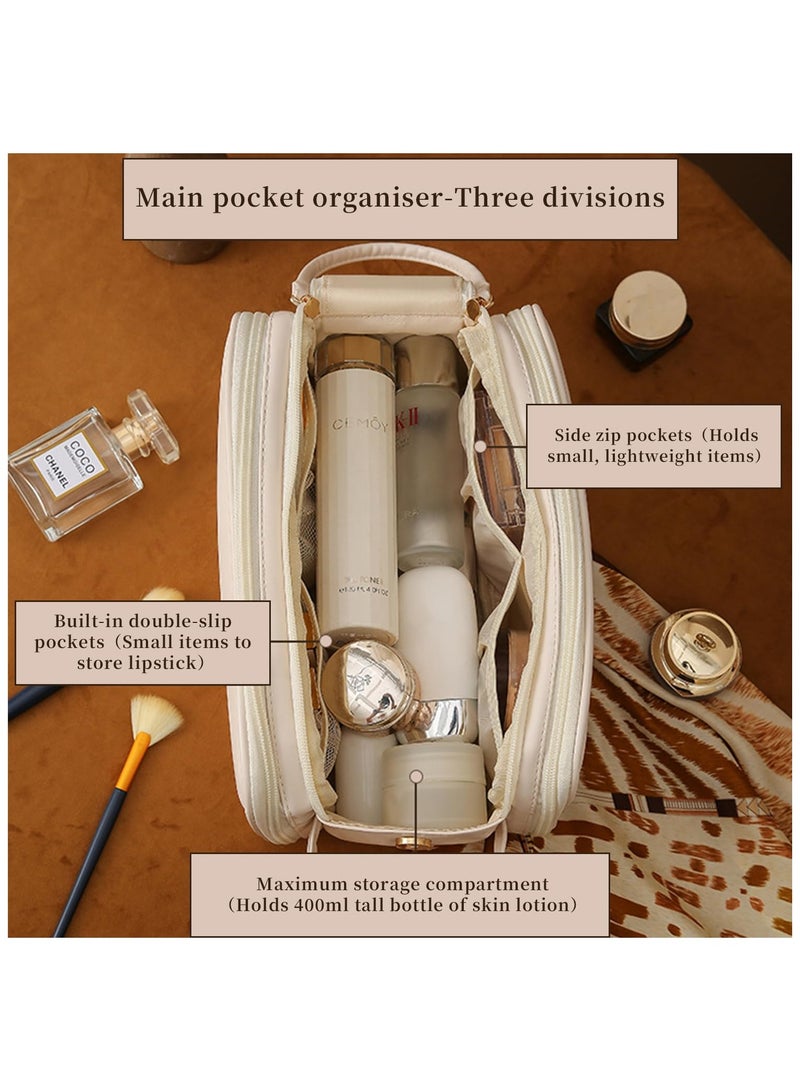 SOLARAE Travel Bag for Toiletries, Large Capacity Cosmetic Organizer, Portable Cosmetic Pouch, Waterproof Open Flat Toiletry Bag Make up Organizer Bag, Portable Travel Makeup Bag (White) - Image 4