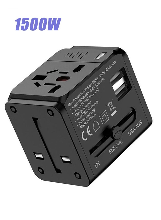 Universal Travel International Adapter - Multifunction Worldwide Charger Power Adapter - Wall Charger AC Plug Adaptor with Dual 2.4A USB Port Plug Socket - Image 1