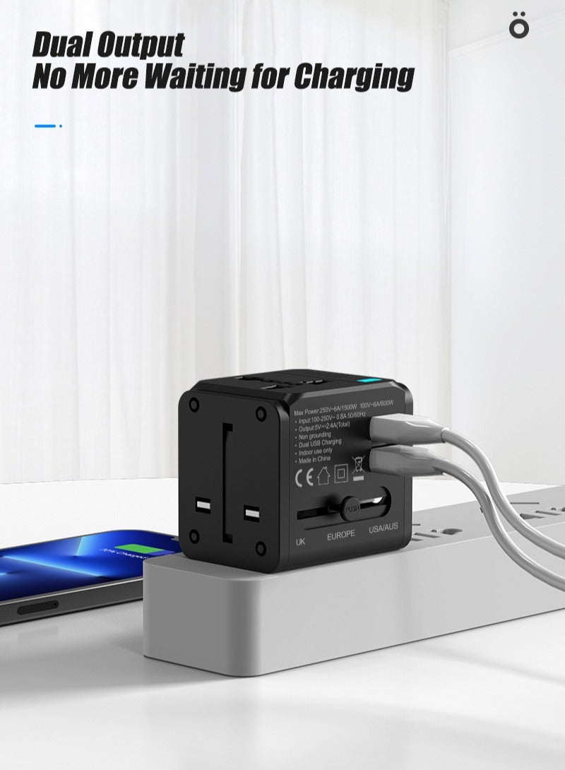 Universal Travel International Adapter - Multifunction Worldwide Charger Power Adapter - Wall Charger AC Plug Adaptor with Dual 2.4A USB Port Plug Socket - Image 3