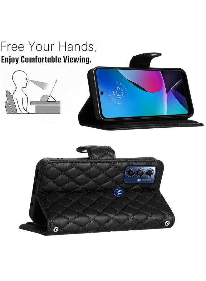 اس-توب جراب لهاتف Motorola Moto G Play 2023 / G جراب هاتف جلدي قلاب بملمس معيني نقي مع حبل تعليق - Image 4