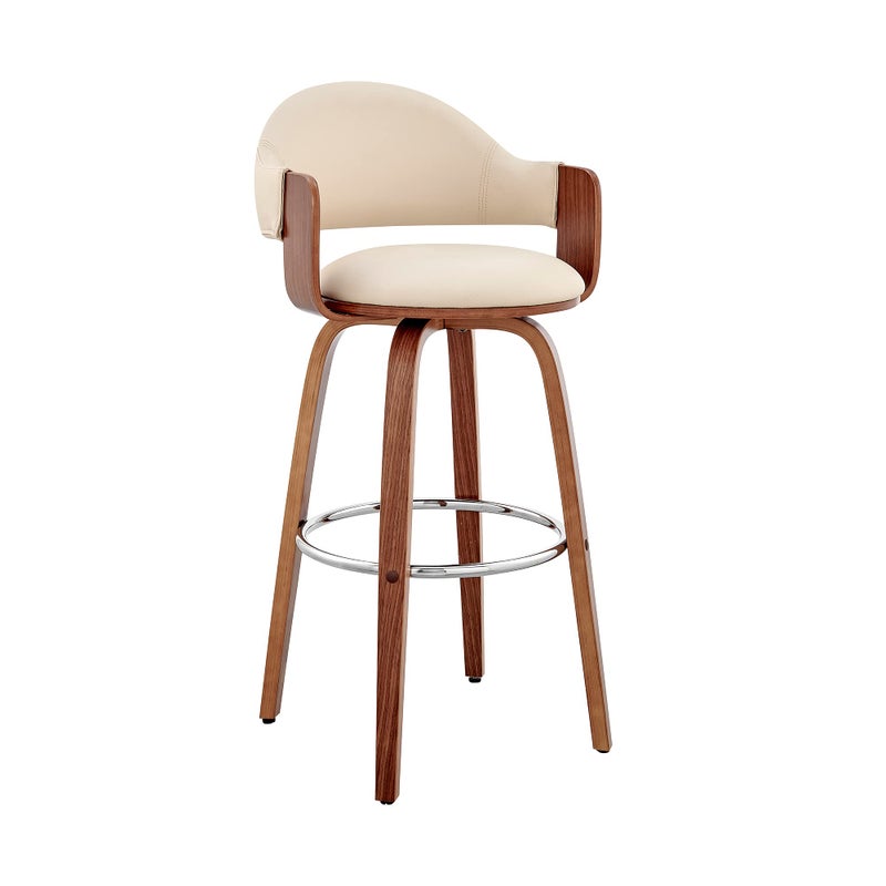 Armen Living Daxton Mid Century Modern Swivel Bar Stool for Kitchen Island Counter in Cream Faux Leather and Walnut Wood 26 Seat Height - Image 3