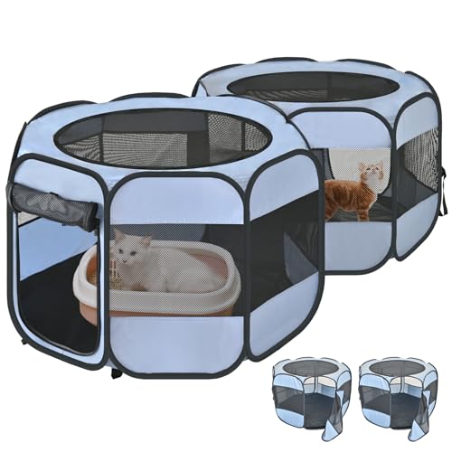 EighteenTek 2in1 Cat Playpens Detachable into 2 Separate Playpens with Additional 2 Doors Portable Dog Playpen Cat Tent Enclosure for Kitten and Puppy Indoor Outdoor UseM - Image 1