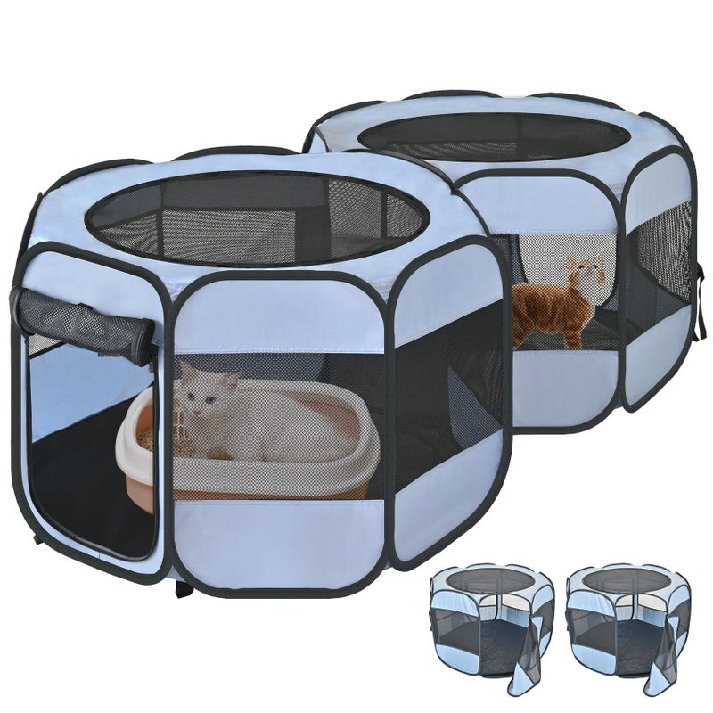 EighteenTek 2in1 Cat Playpens Detachable into 2 Separate Playpens with Additional 2 Doors Portable Dog Playpen Cat Tent Enclosure for Kitten and Puppy Indoor Outdoor UseM - Image 2