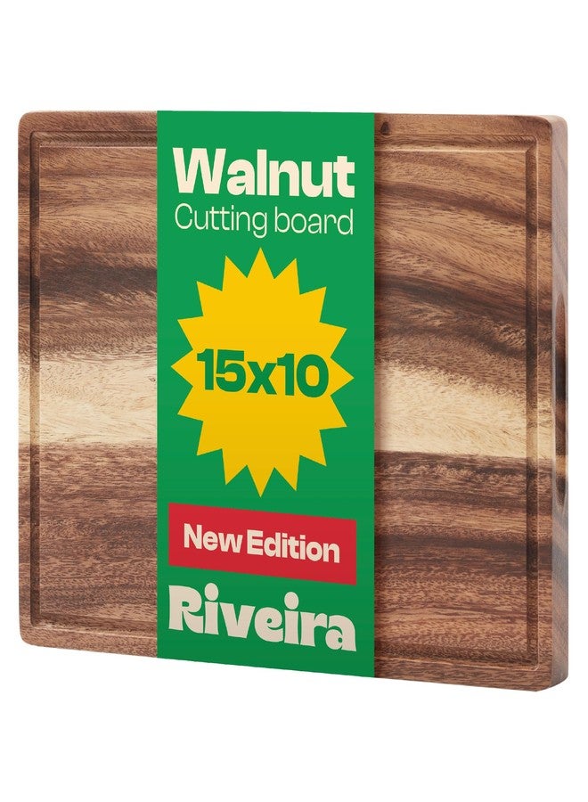 Riveira Walnut Cutting Board 15x10 – Premium Wood Cutting Board with Juice Groove – Reversible Chopping Board for Meat, Cheese, Bread, Vegetables – Durable Wooden Cutting Board & Serving Tray - Image 1