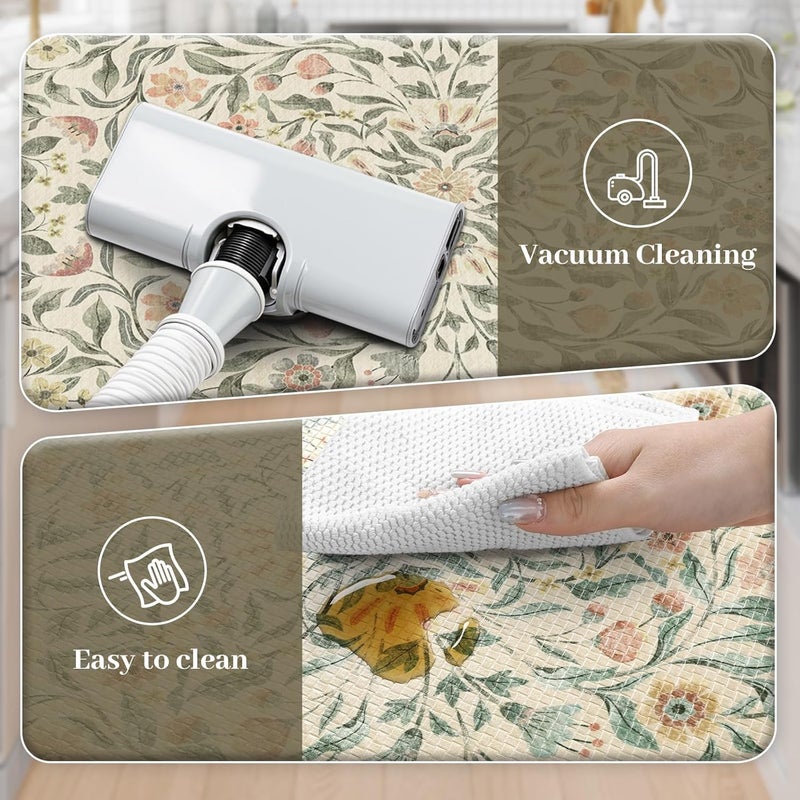 KIMODE Anti Fatigue Kitchen Mats for Floor, Boho Floral Kitchen Rugs Sets of 2, Cushioned Kitchen Floor Mats Non Slip, Comfort Rugs for Kitchen Floor Sink Laundry Desk Beige 17.3"x29"+17.3"x47" - Image 5