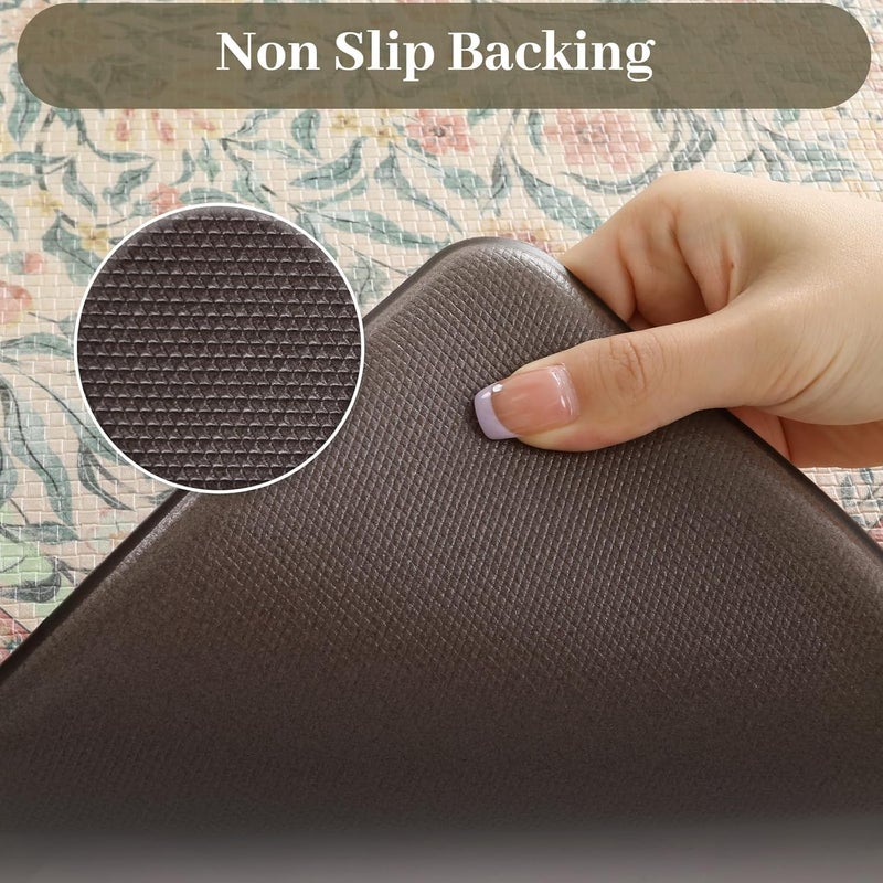KIMODE Anti Fatigue Kitchen Mats for Floor, Boho Floral Kitchen Rugs Sets of 2, Cushioned Kitchen Floor Mats Non Slip, Comfort Rugs for Kitchen Floor Sink Laundry Desk Beige 17.3"x29"+17.3"x47" - Image 4