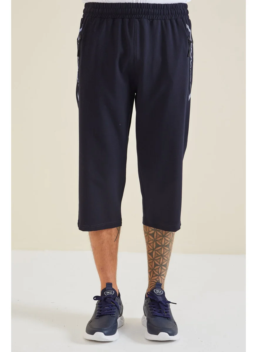 Tommy Life Navy Blue - White Zipper Pocket Standard Fit Classic Leg Men's Capri - 83091