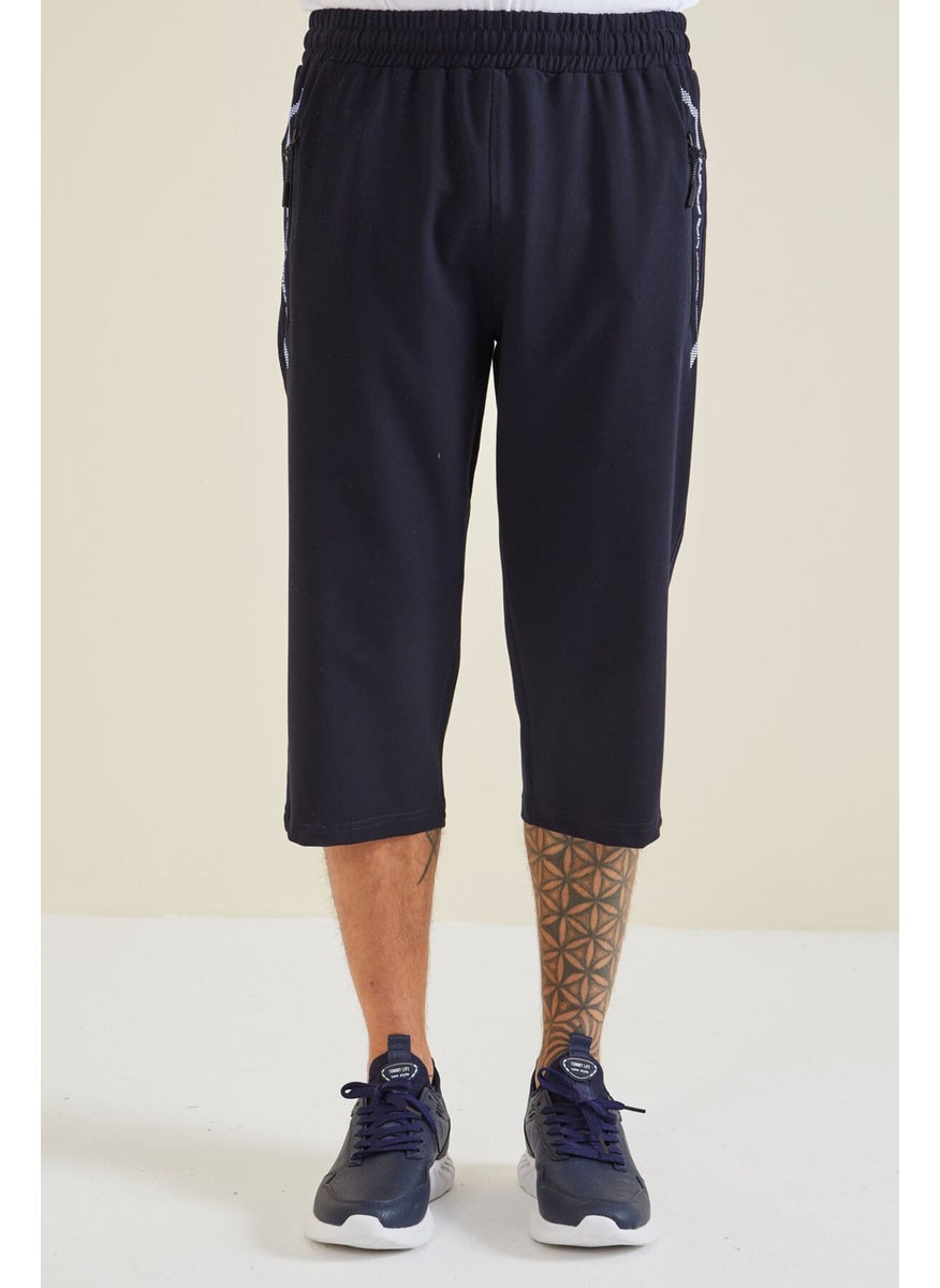 Tommy Life Navy Blue - White Zipper Pocket Standard Fit Classic Leg Men's Capri - 83091  - Image 1