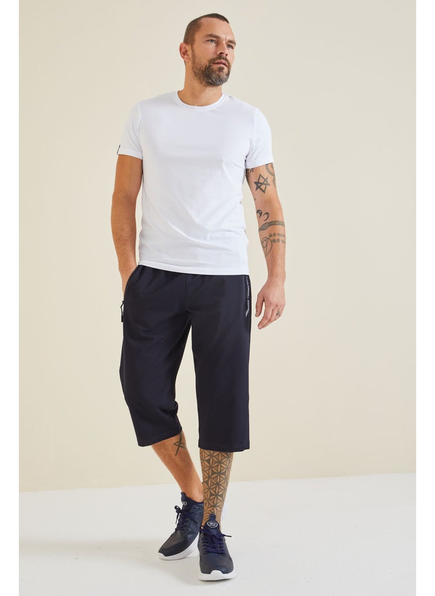 Tommy Life Navy Blue - White Zipper Pocket Standard Fit Classic Leg Men's Capri - 83091  - Image 4