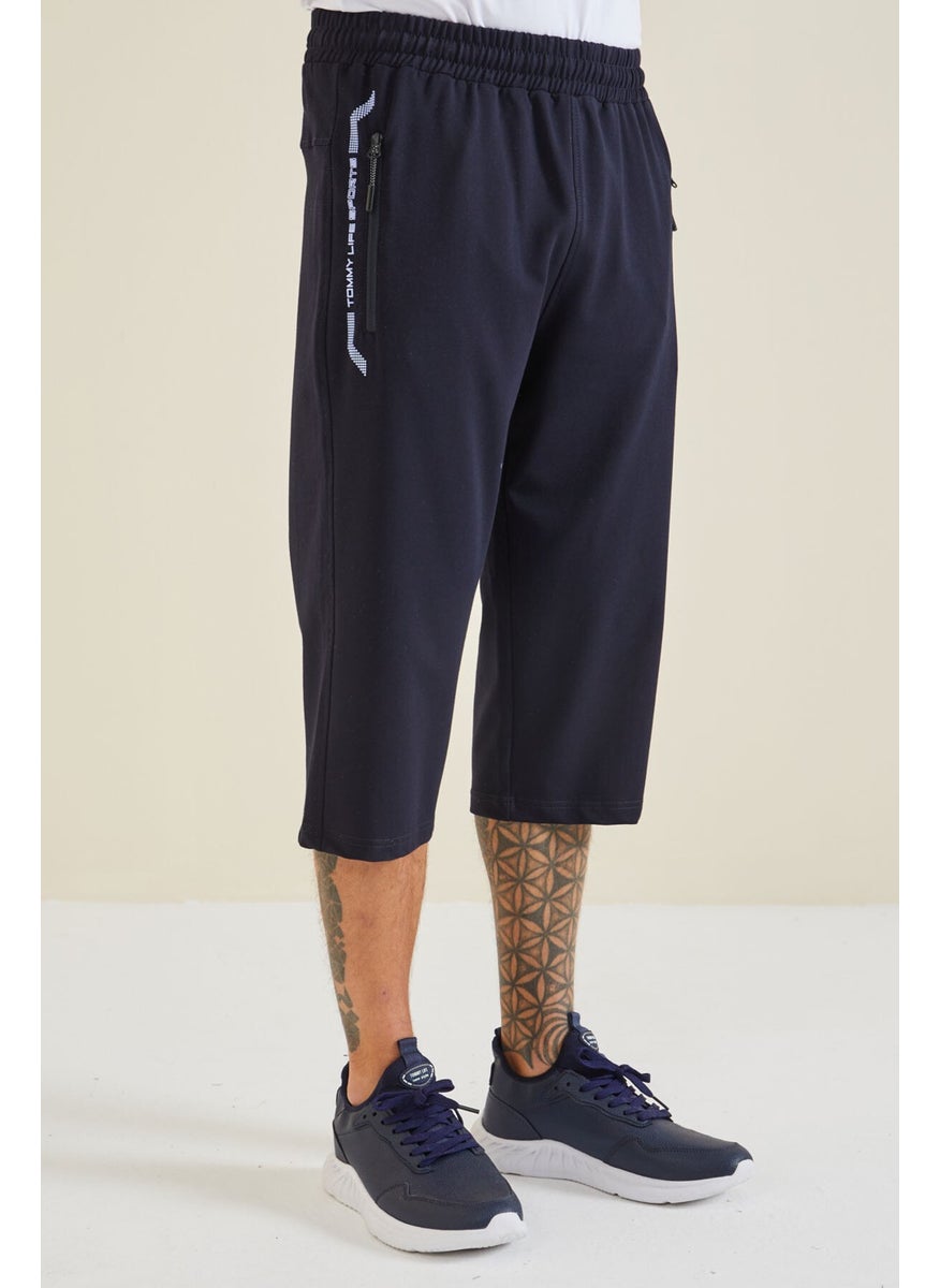 Tommy Life Navy Blue - White Zipper Pocket Standard Fit Classic Leg Men's Capri - 83091  - Image 5