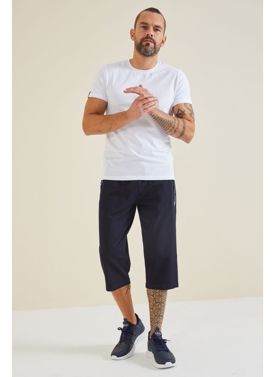 Tommy Life Navy Blue - White Zipper Pocket Standard Fit Classic Leg Men's Capri - 83091  - Image 2