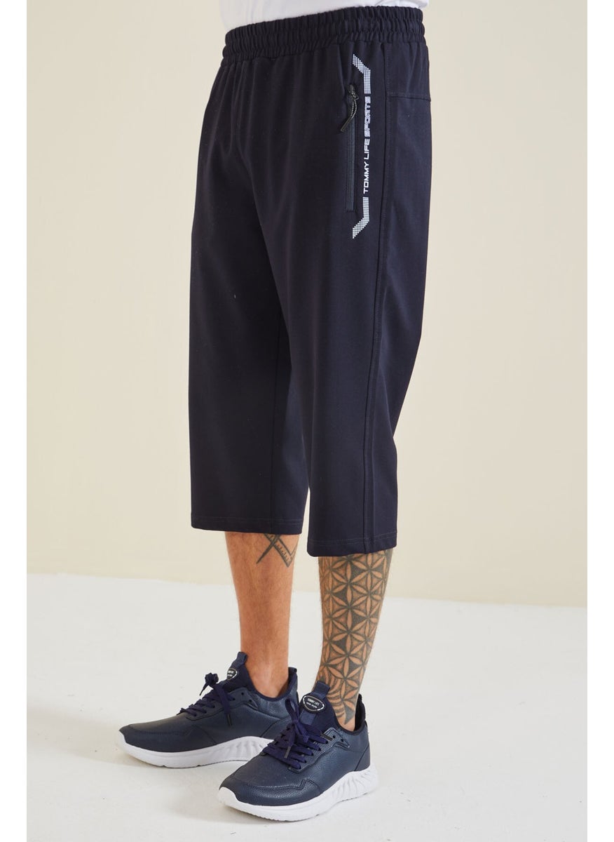 Tommy Life Navy Blue - White Zipper Pocket Standard Fit Classic Leg Men's Capri - 83091  - Image 3