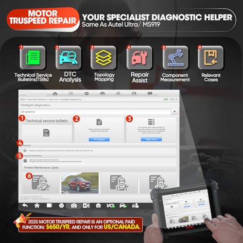 Autel Scanner MaxiSys MS909 Intelligent Scan Tool, 2026 Motor TruSpeed Same as MSUltra Ultra S2 MS919, TSB, Topology 2.0, Up of Elite 2 PRO MS908S PRO II, DOIP & CAN FD, 40+ Service, 3K+ Bidirectional - Image 3