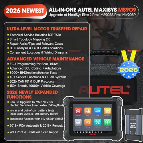 Autel Scanner MaxiSys MS909 Intelligent Scan Tool, 2026 Motor TruSpeed Same as MSUltra Ultra S2 MS919, TSB, Topology 2.0, Up of Elite 2 PRO MS908S PRO II, DOIP & CAN FD, 40+ Service, 3K+ Bidirectional - Image 2