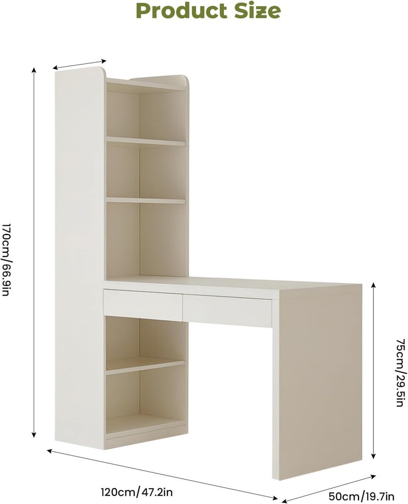 AUTOYSUR Home Office Desk with Storage Shelf, Wood Computer Desk, Modern Simple Workstation, Study Writing Table, Gaming Table for Home and Office (120 * 50 * 170cm) - Image 2