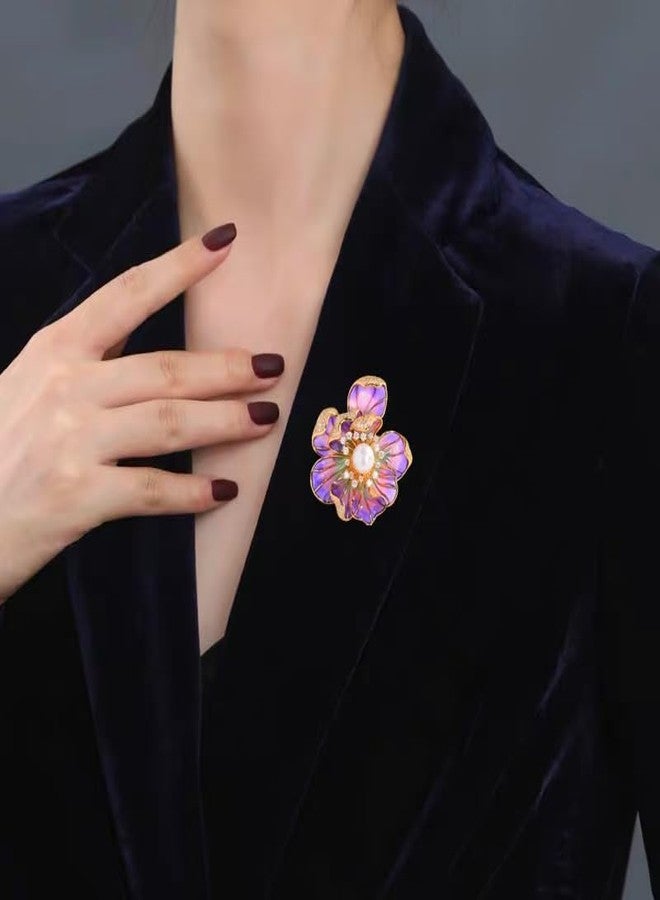 MarveBard Peony Flower Brooch for Women Elegant Enamel Pearl Flowers Brooch Pin Vintage Crystal Flower Bud Pin Elegant Clothing Hat Bag Accessories Christmas Birthday Banquet Jewelry (Purple) - Image 2