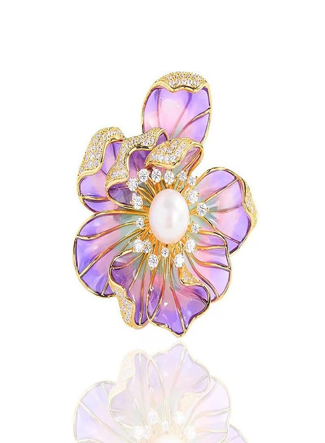 MarveBard Peony Flower Brooch for Women Elegant Enamel Pearl Flowers Brooch Pin Vintage Crystal Flower Bud Pin Elegant Clothing Hat Bag Accessories Christmas Birthday Banquet Jewelry (Purple) - Image 1