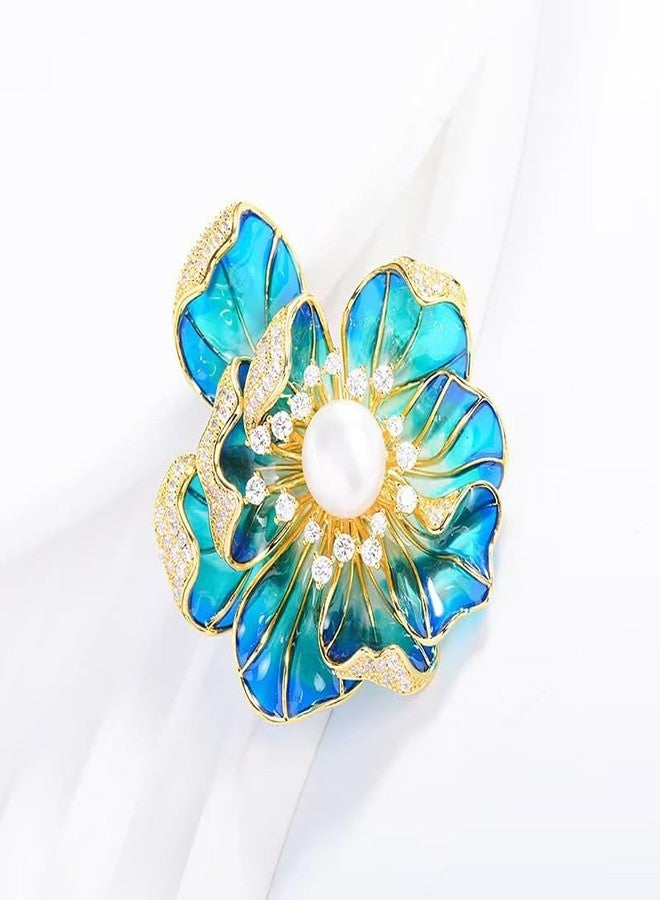 MarveBard Peony Flower Brooch for Women Elegant Enamel Pearl Flowers Brooch Pin Vintage Crystal Flower Bud Pin Elegant Clothing Hat Bag Accessories Christmas Birthday Banquet Jewelry (Purple) - Image 3