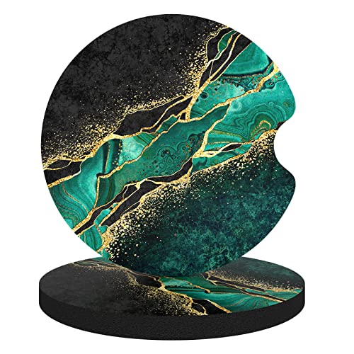 Aiawoxc Car Cup Holder Coasters, 2 Pack Universal Auto Anti Slip Insert Coaster with A Finger Notch, Cute Car Assecories for Women Men, Cup Mat for Most Interior, Luxury Teal Marble - Image 1