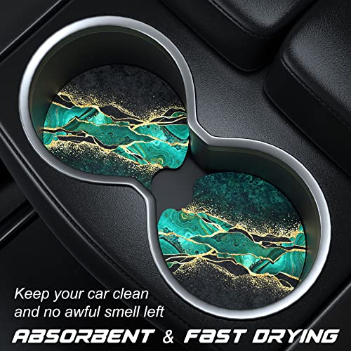 Aiawoxc Car Cup Holder Coasters, 2 Pack Universal Auto Anti Slip Insert Coaster with A Finger Notch, Cute Car Assecories for Women Men, Cup Mat for Most Interior, Luxury Teal Marble - Image 2