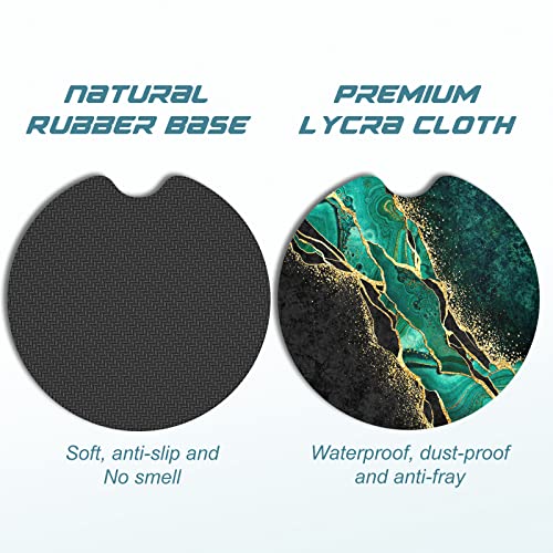 Aiawoxc Car Cup Holder Coasters, 2 Pack Universal Auto Anti Slip Insert Coaster with A Finger Notch, Cute Car Assecories for Women Men, Cup Mat for Most Interior, Luxury Teal Marble - Image 5